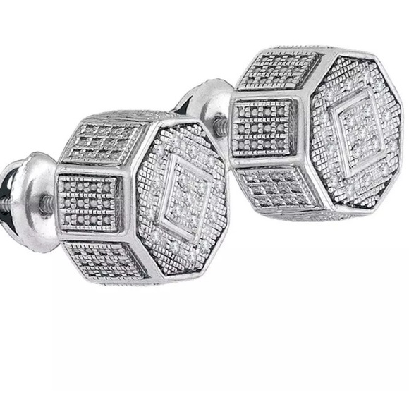 Sterling Silver Diamond Cluster Stud Earrings 1/10 - Picture 1 of 1